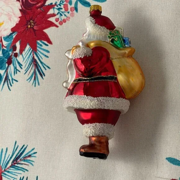 Vintage Santa Claus Christmas Ornament Handcrafted Glass Wreath List Toys - Picture 4 of 8
